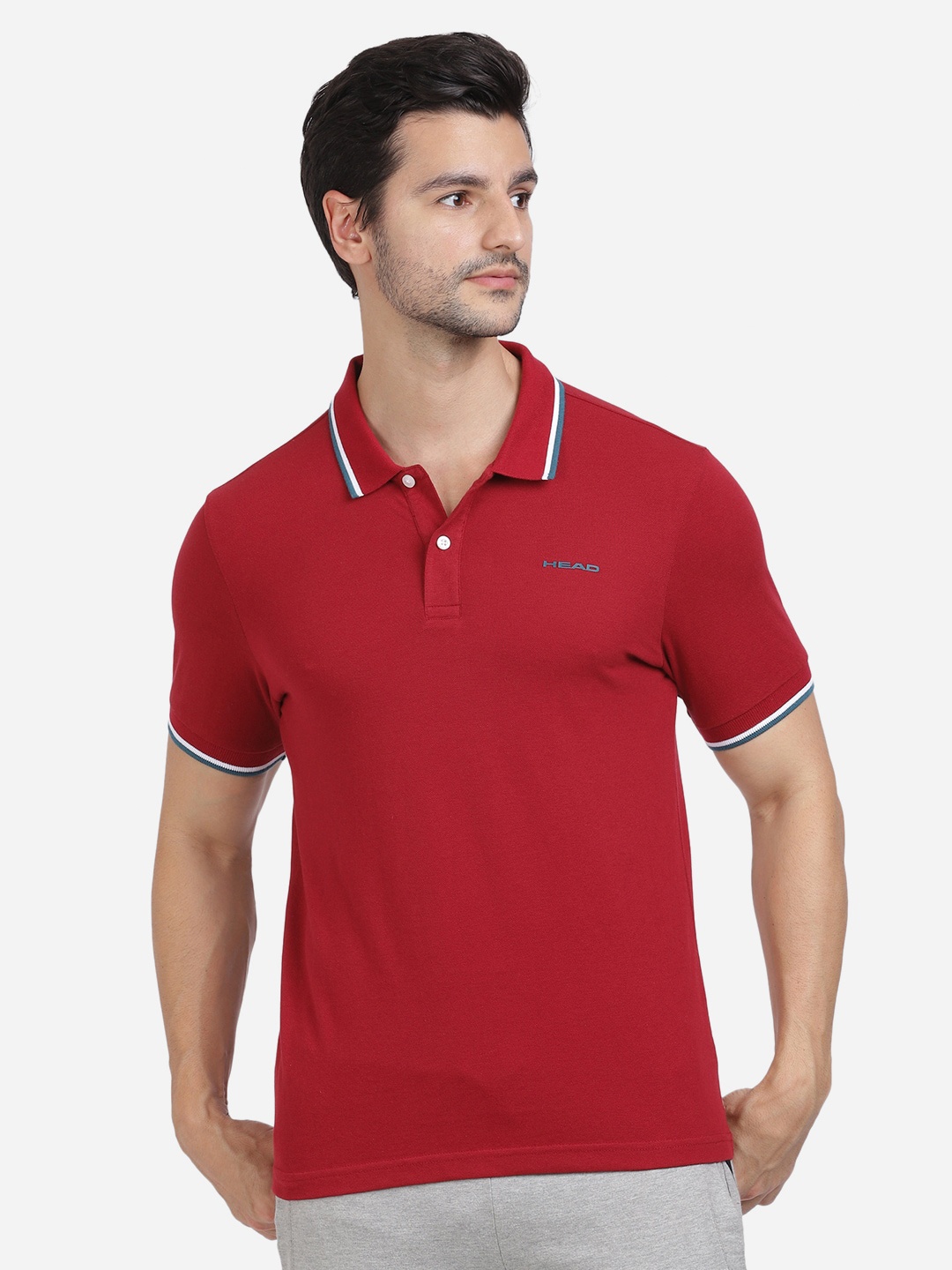 

Head Men Red Polo Collar Slim Fit Cotton Sports T-shirt