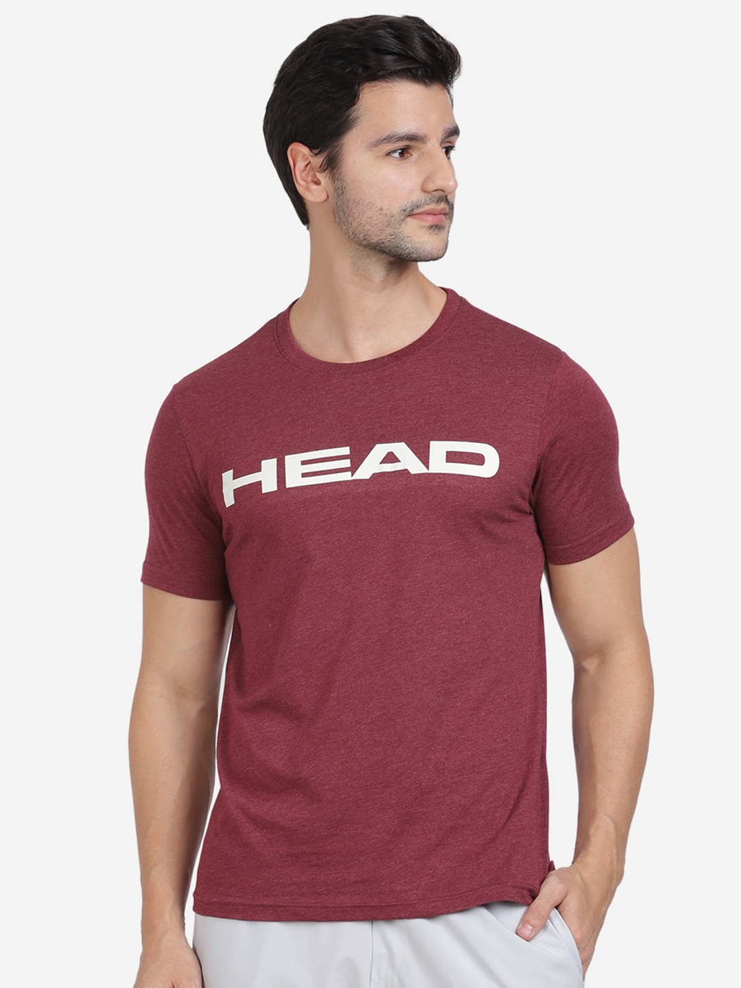 Head Men Maroon Melange Sport Slim Fit T-shirt
