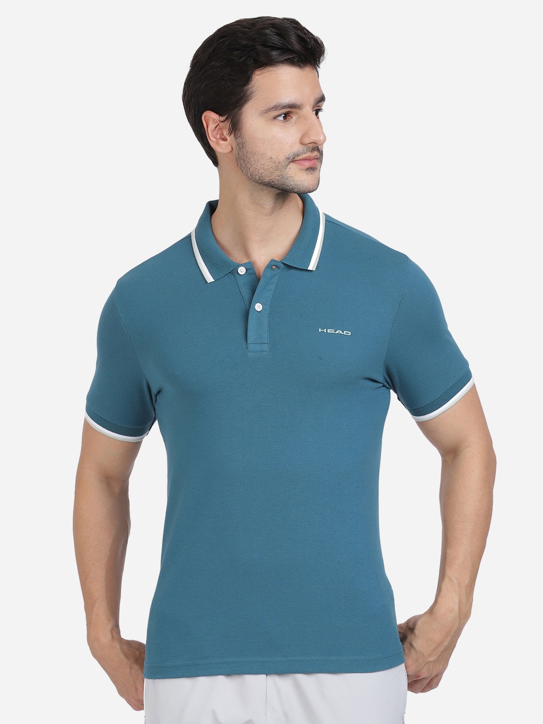 

Head Men Teal Polo Collar Slim Fit T-shirt