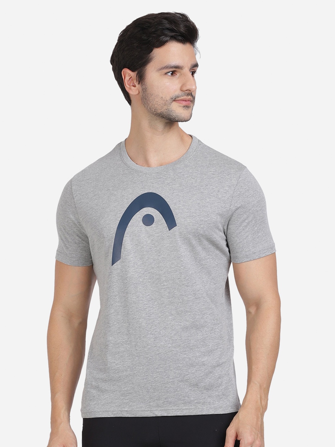 

Head Men Grey Brand Logo Printed Slim Fit Outdoor Cotton T-shirt