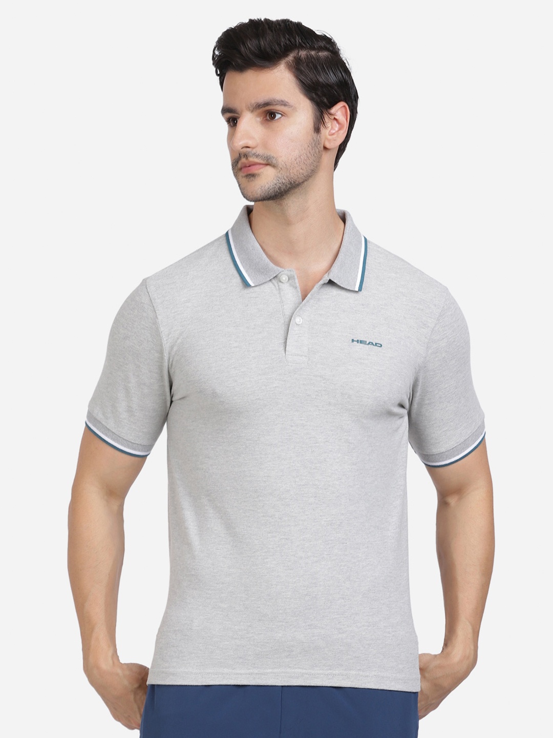 

Head Men Grey Slim-Fit Sports Polo Cotton T-shirt