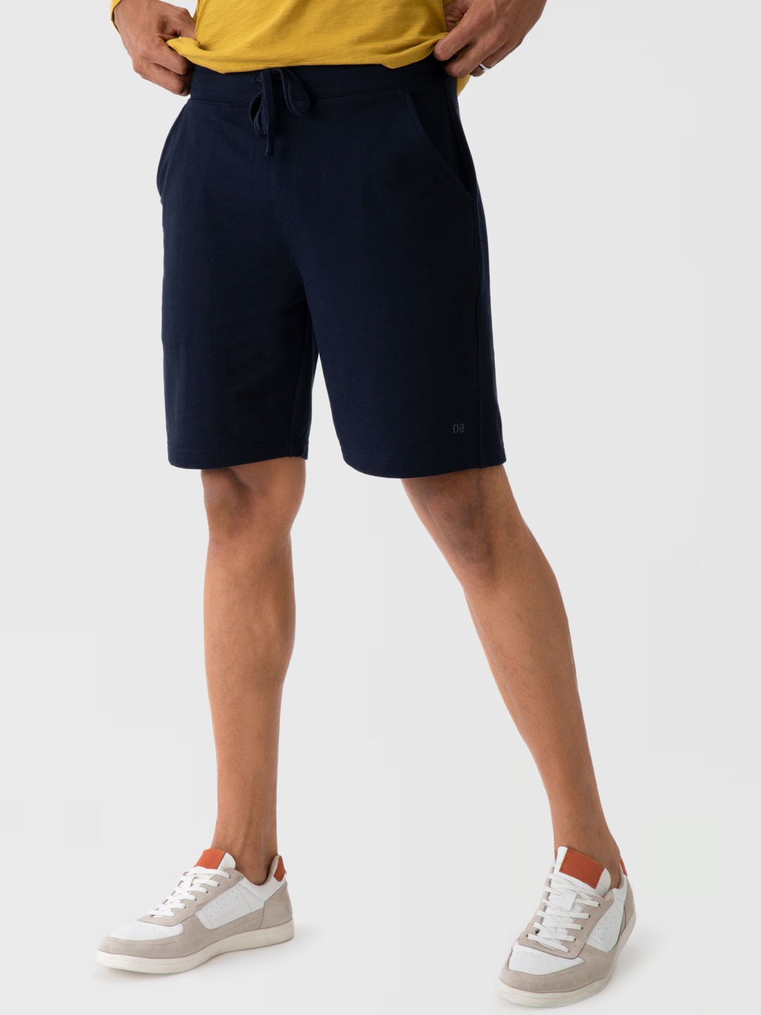 

DAMENSCH Men Solid Cotton Regular Fit French Terry Shorts, Navy blue