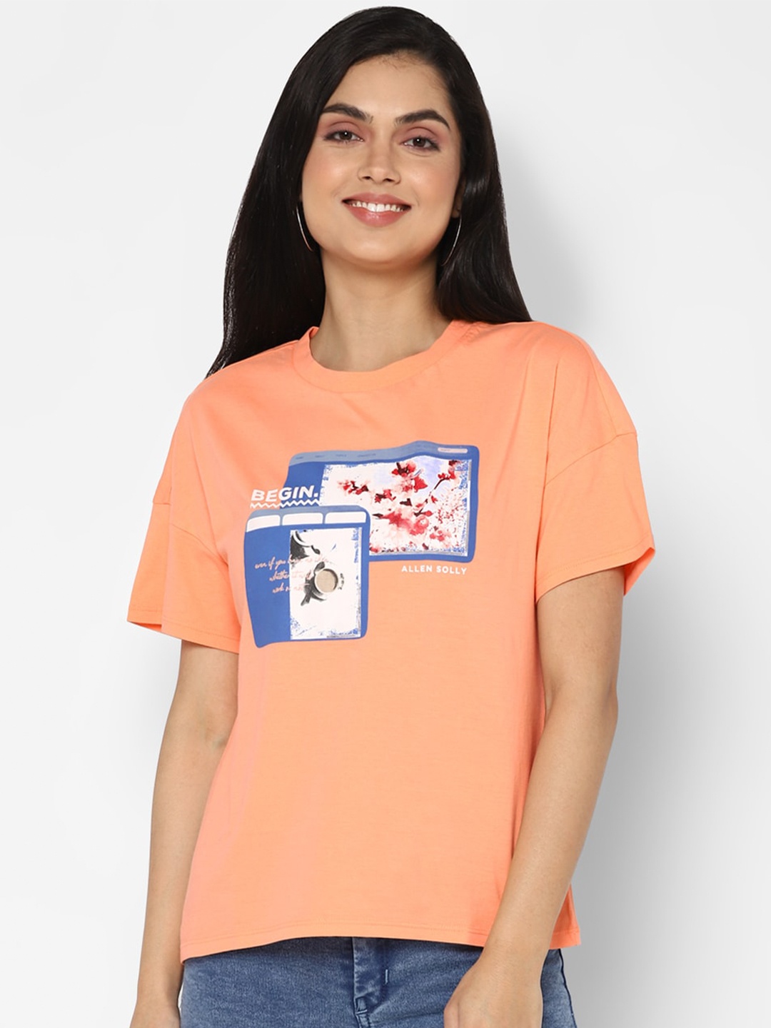 

Allen Solly Woman Women Orange Pure Cotton Graphic Printed T-shirt