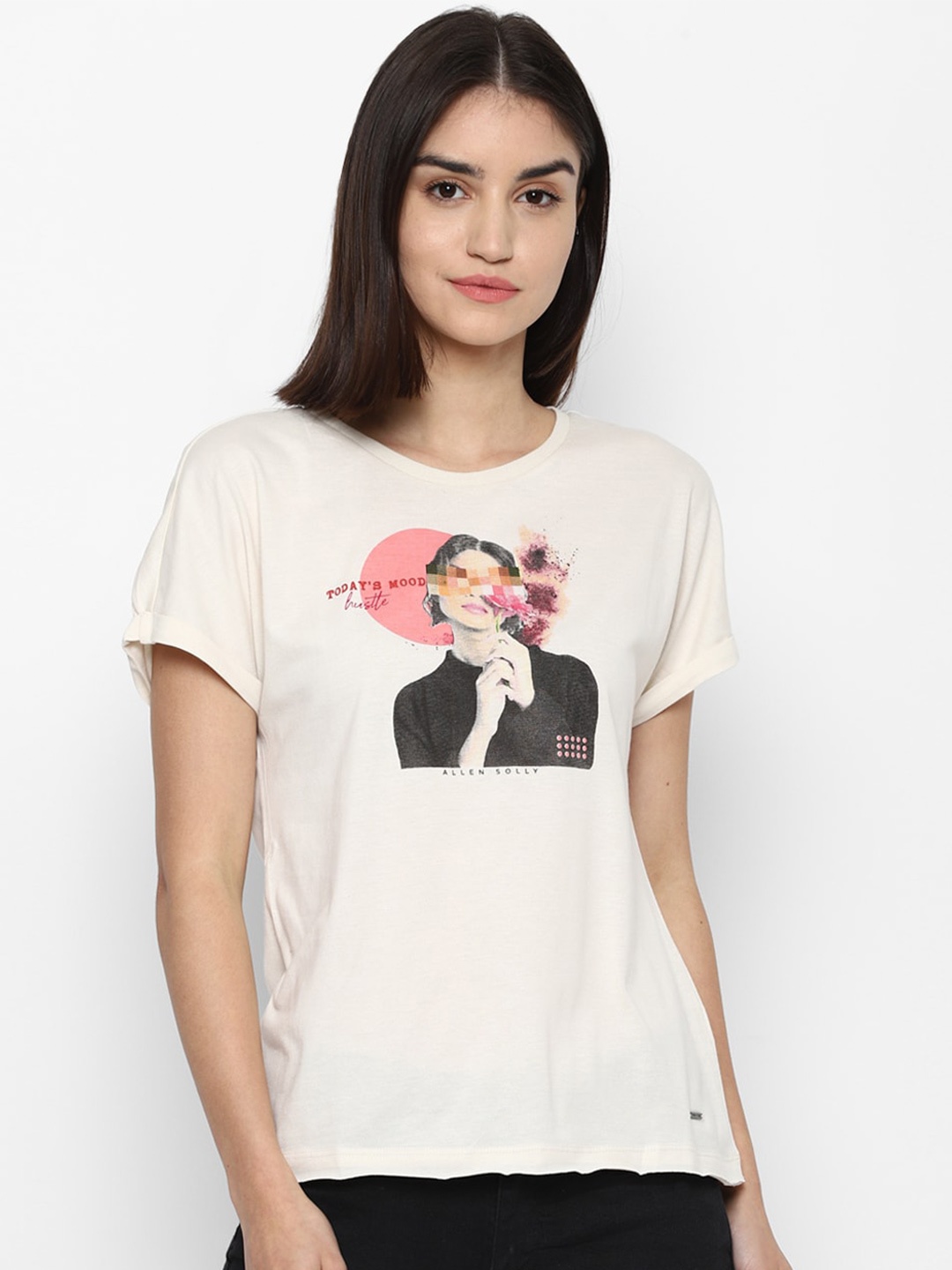 

Allen Solly Woman Women Cream-Coloured Printed T-shirt