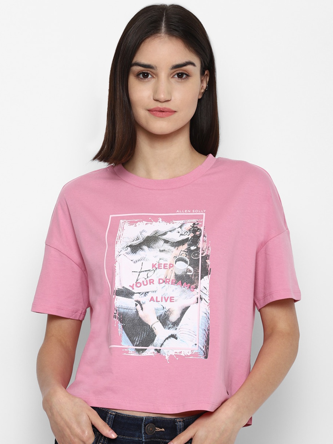 

Allen Solly Woman Women Pink Printed Pure Cotton T-shirt