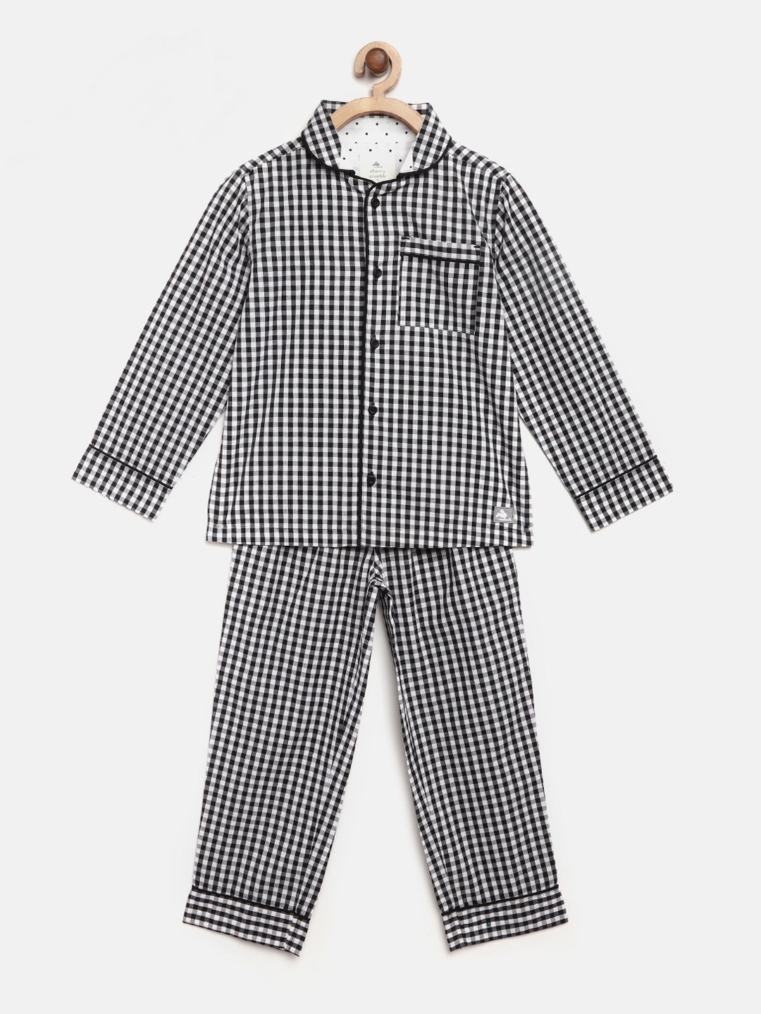 

Cherry Crumble Kids Black & White Checked Night suit