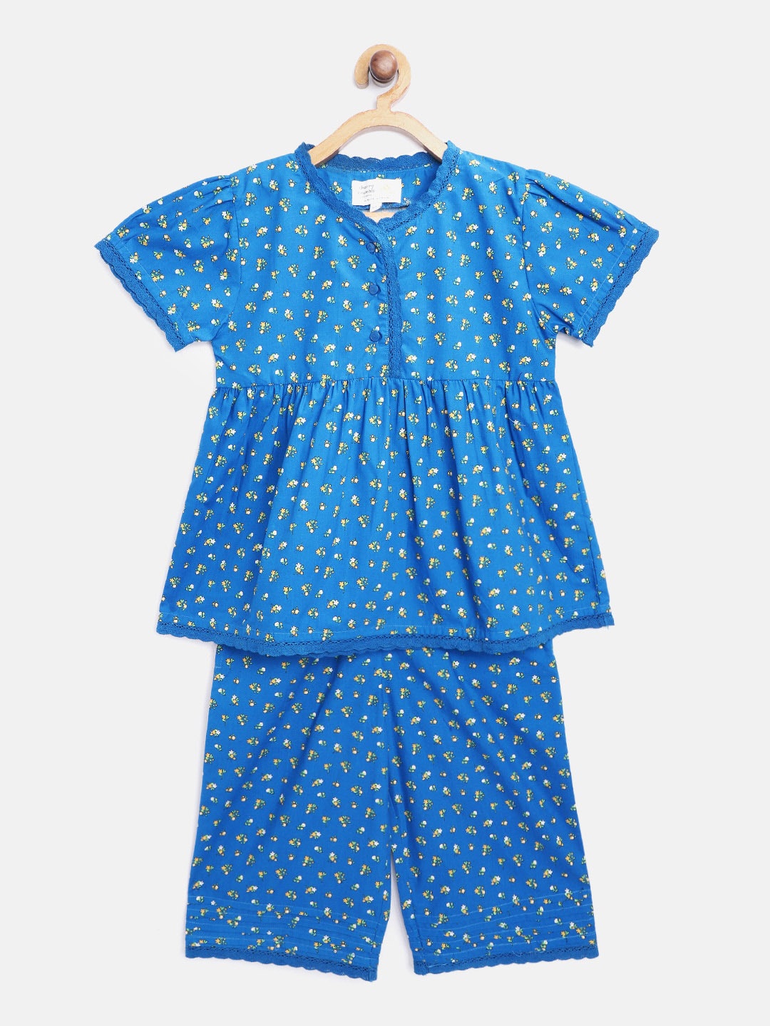 

Cherry Crumble Girls Blue & White Micro Ditsy Printed Nightsuit