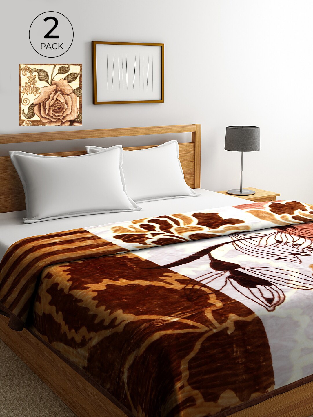 

KLOTTHE Orange & White Set of 2 Floral Heavy Winter Double Bed Blanket