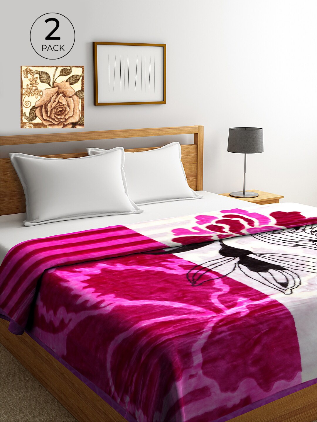 

KLOTTHE Pack of 2 Multicoloured Floral 800 GSM Heavy Winter Double Bed Blankets, Multi