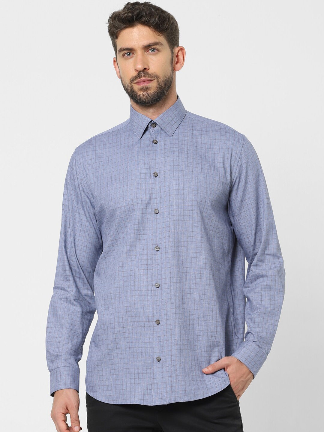 

SELECTED Men Blue Opaque Checked Casual Shirt