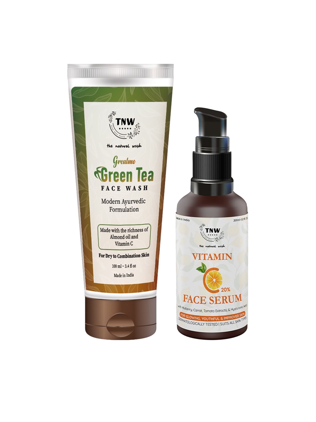 

TNW the natural wash Combo of Green Tea Face Wash- 100ml & Vitamin C Face Serum-30ml, Off white