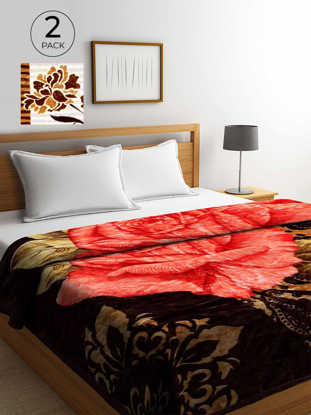 

KLOTTHE Set of 2 800 GSM Multi Printed Double Bed Blanket