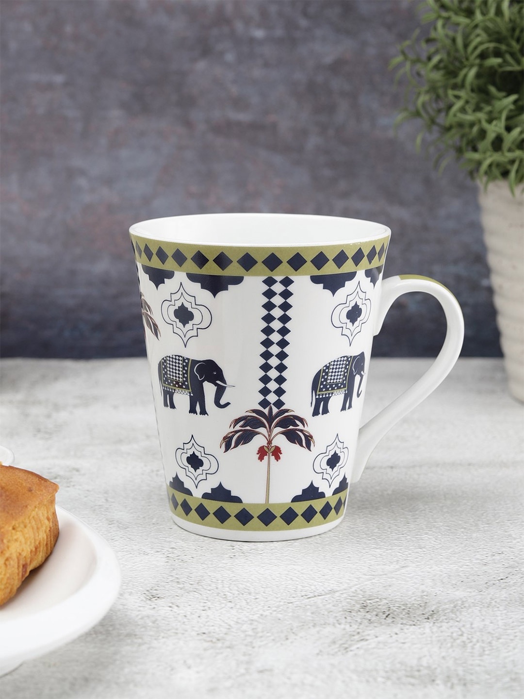 

India Circus Set-2 White & Nude-Coloured Floral Printed Ceramic Glossy Mugs