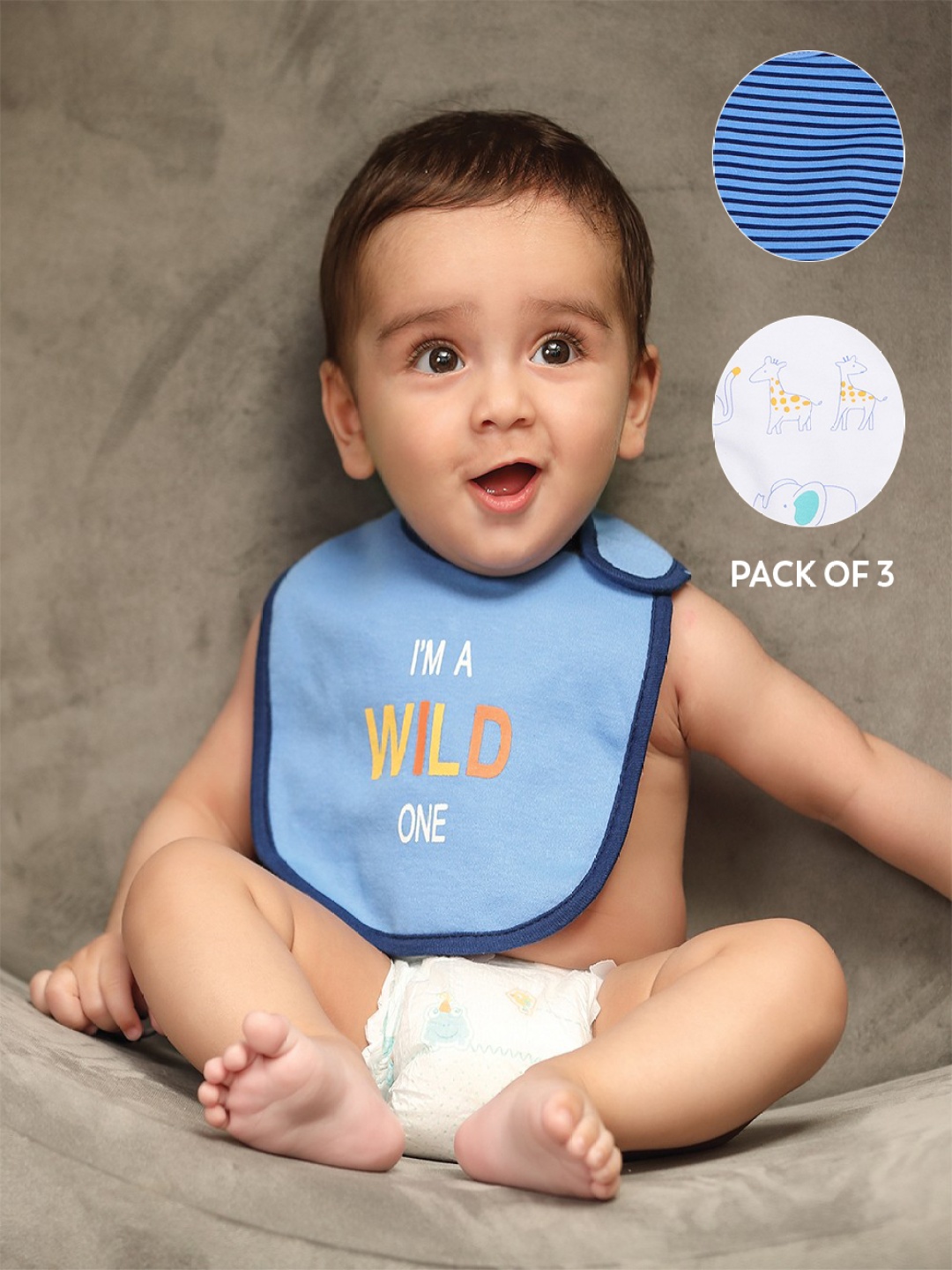 

MiArcus Infants Pack Of 3 Printed Bibs, Blue
