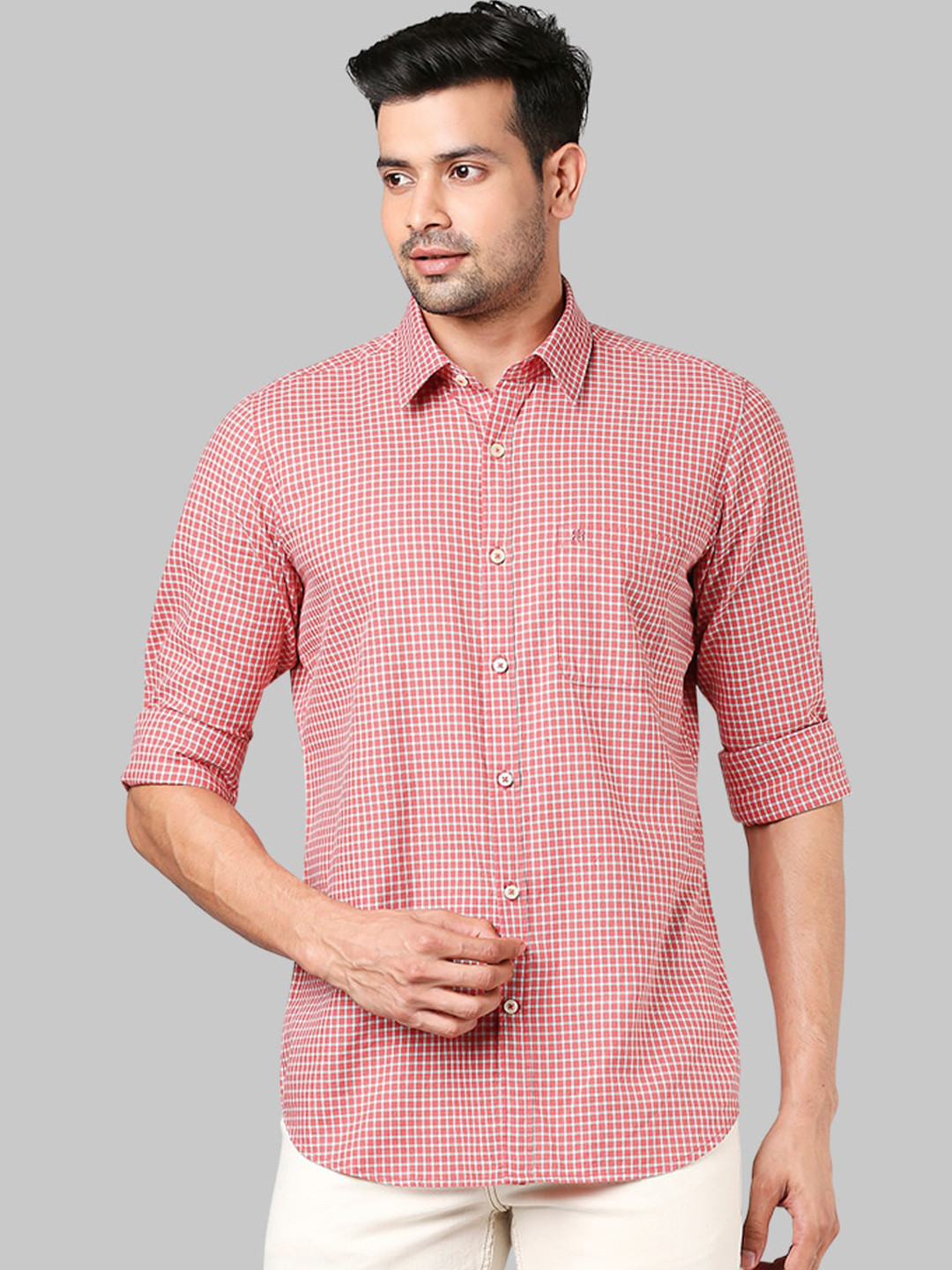 

Raymond Men Red Micro Checks Opaque Checked Casual Shirt