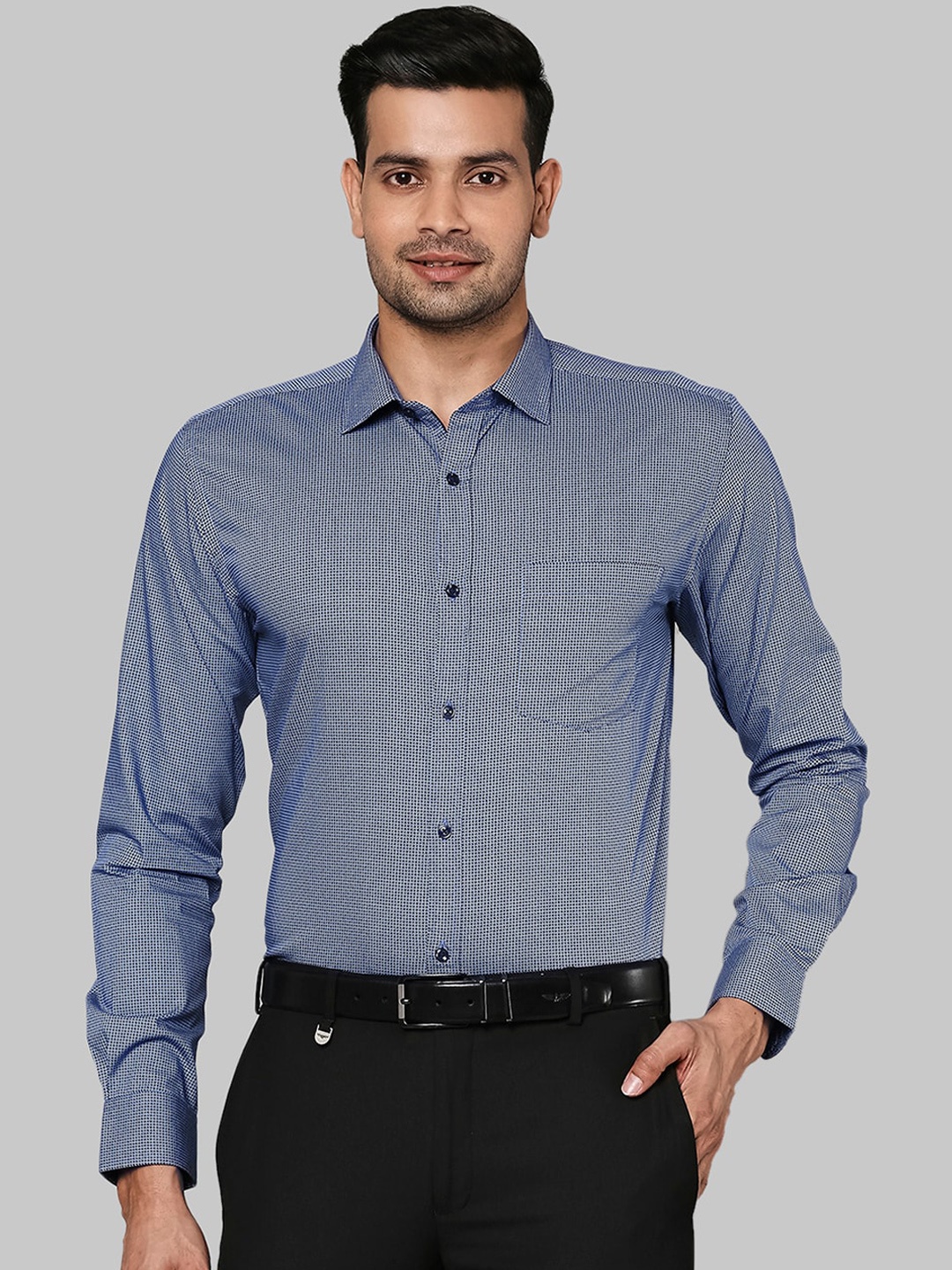 

Park Avenue Men Blue & White Slim Fit Opaque Printed Cotton Formal Shirt