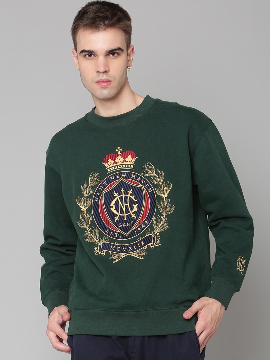 

GANT Men Green & Beige Printed Cotton Sweatshirt