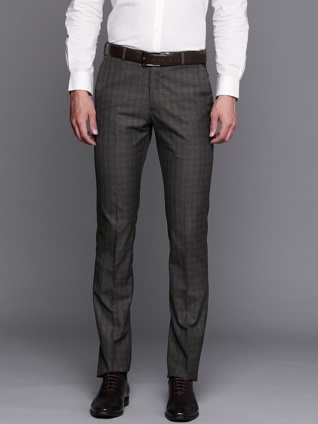 

Raymond Men Charcoal Grey Checked Slim Fit Formal Trousers