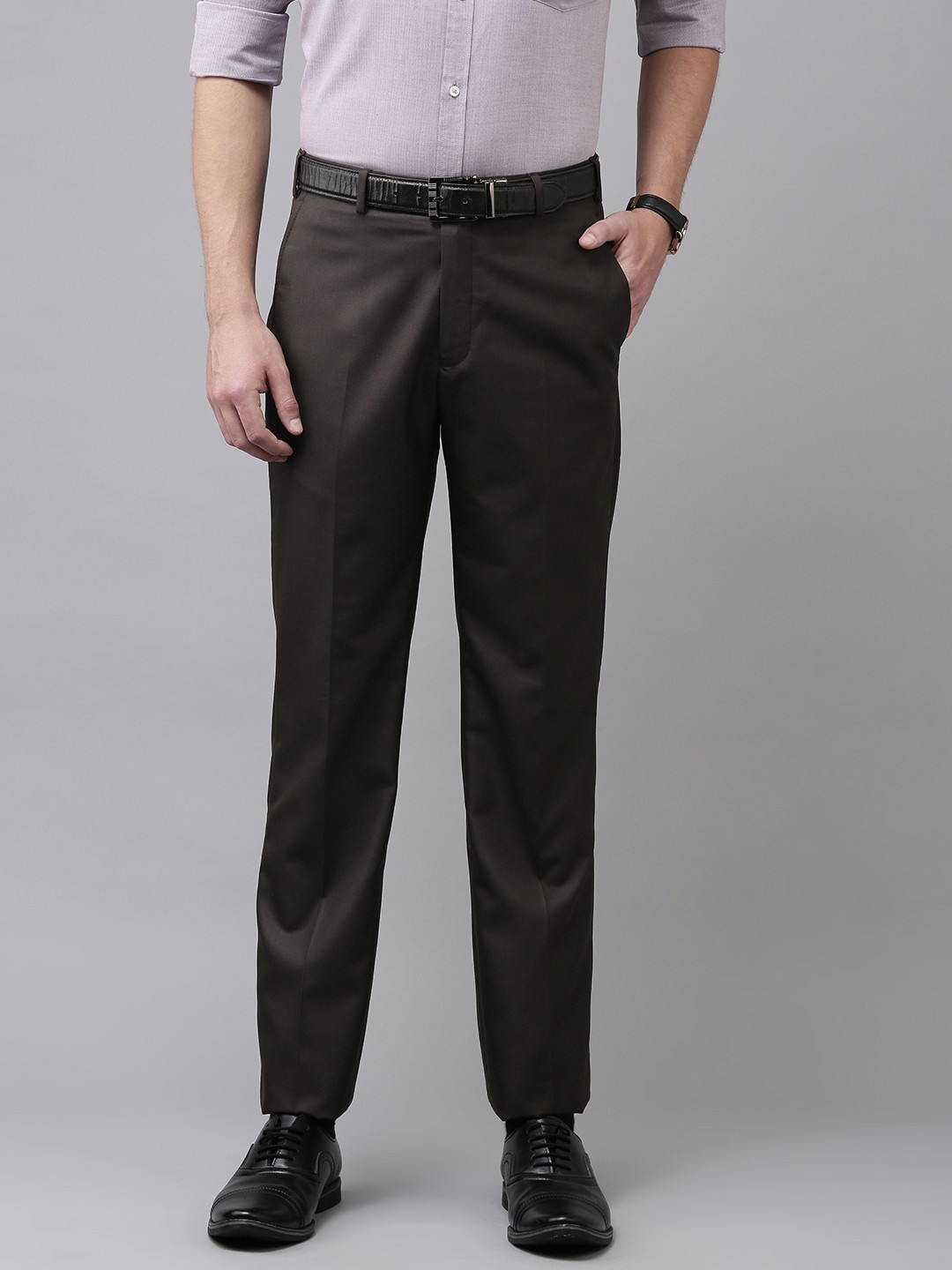 

Park Avenue Men Brown Solid Wrinkle Free Formal Trousers
