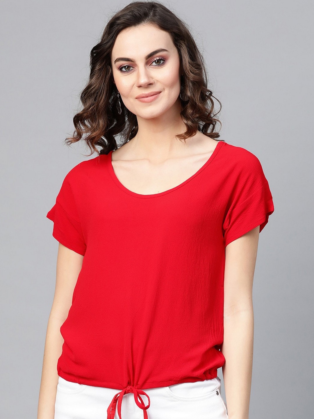 

Pannkh Red Georgette Regular Top
