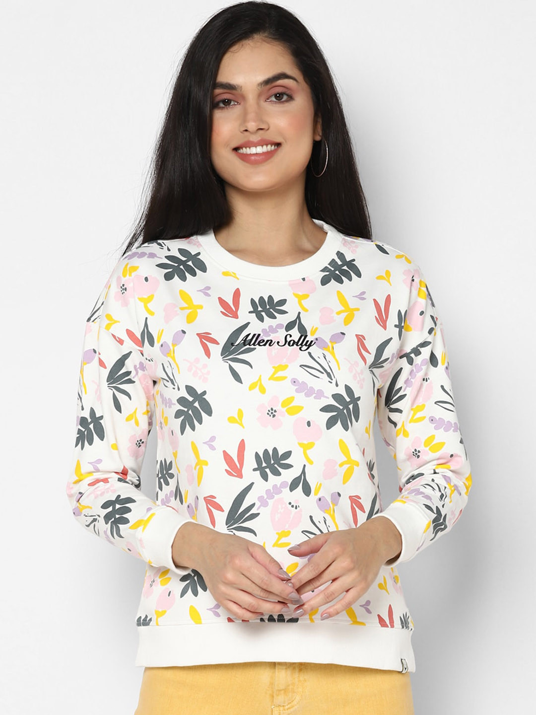 

Allen Solly Woman Women White & Green Tropical Printed Pure Cotton Sweatshirt