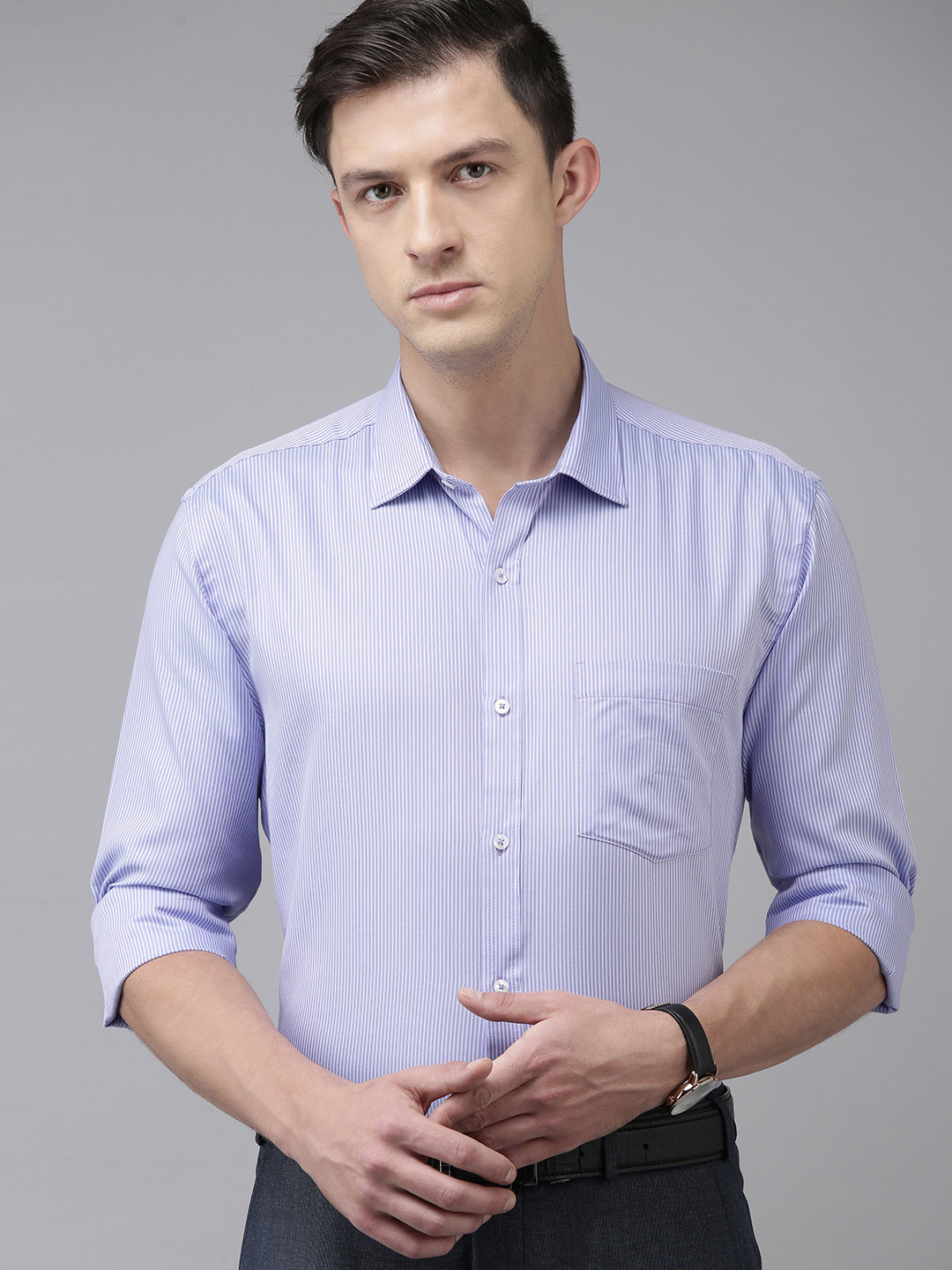 

Park Avenue Men Violet Slim Fit Opaque Striped Formal Shirt