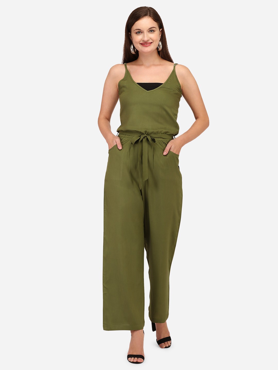 

Yuvraah Women Olive Solid Basic Jumpsuit with Inner
