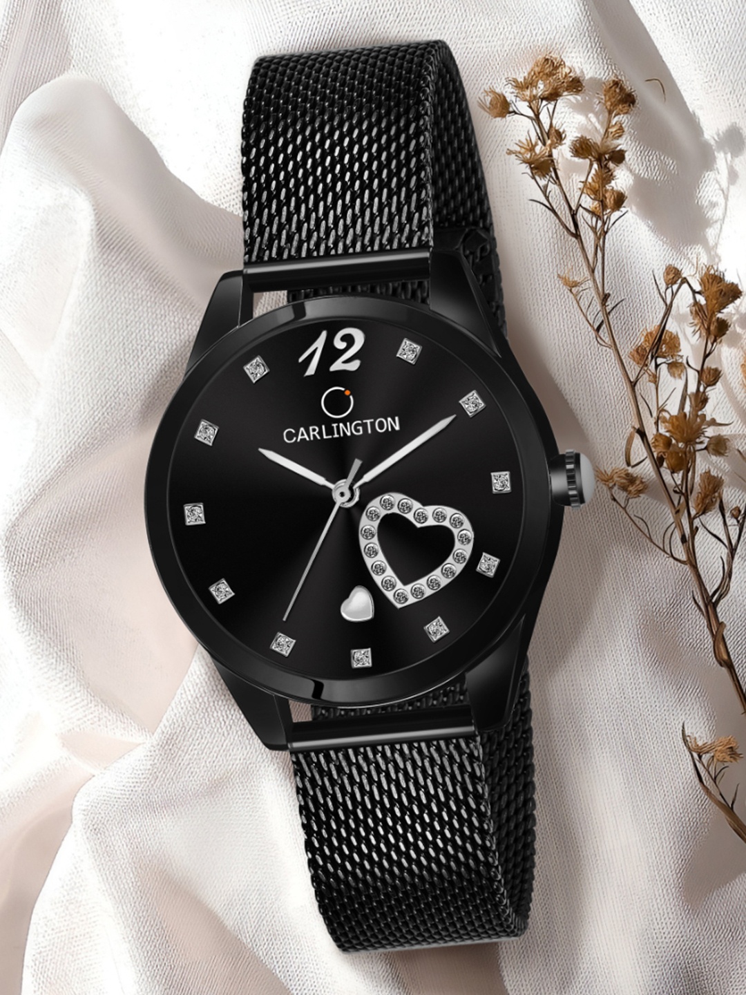 

CARLINGTON Women Black Embellished Dial & Bracelet Style Strap Analogue Watch