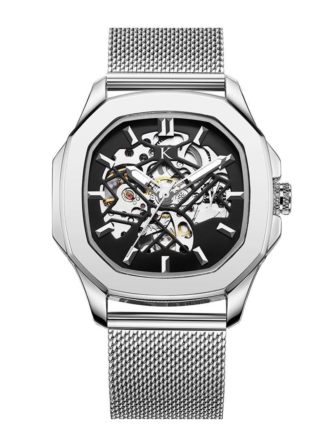 

KREDO Women OTUS Donna Black & Silver Automatic Skeleton Analogue Watch-KW087