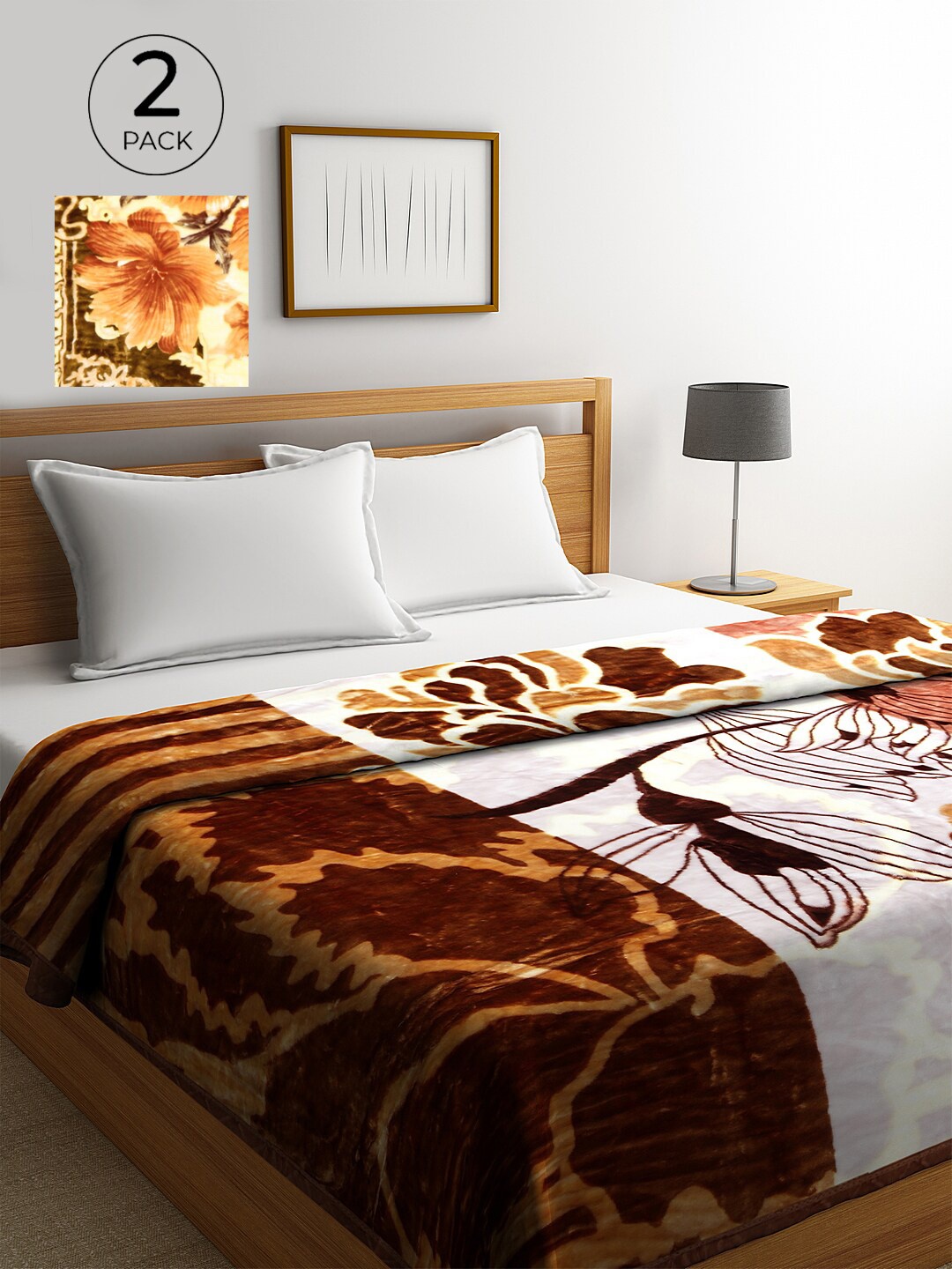 

KLOTTHE Pack of 2 800 GSM Multi Floral Double Bed Blanket