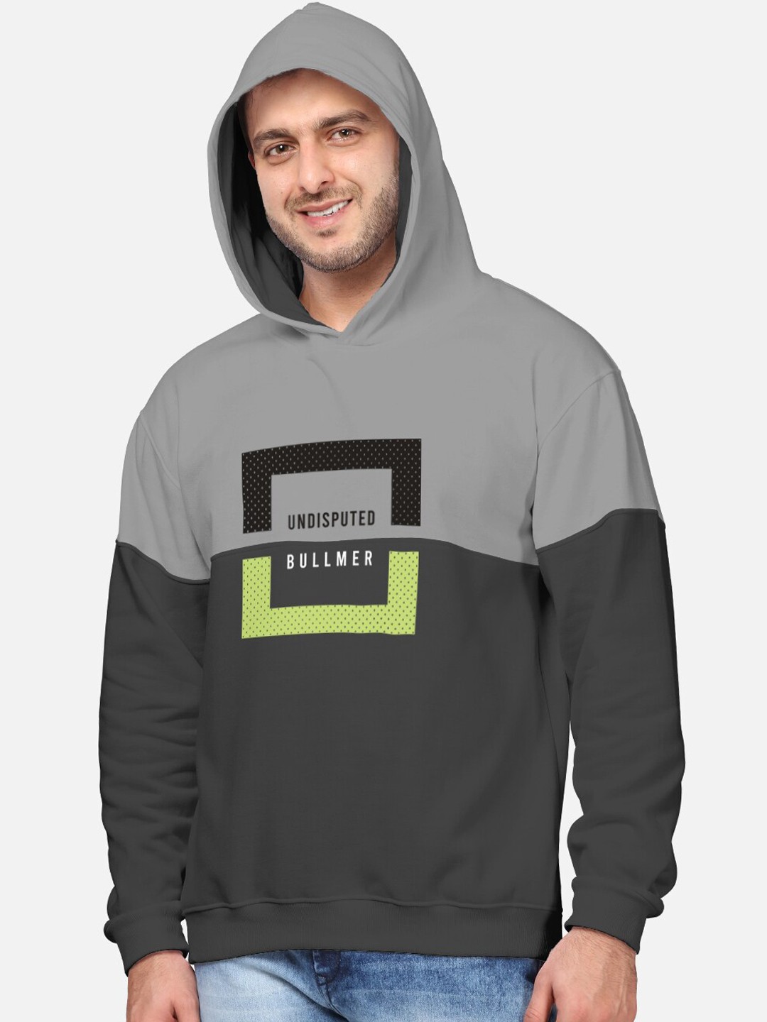 

BULLMER Men Grey Colourblocked Hooded Sweatshirt