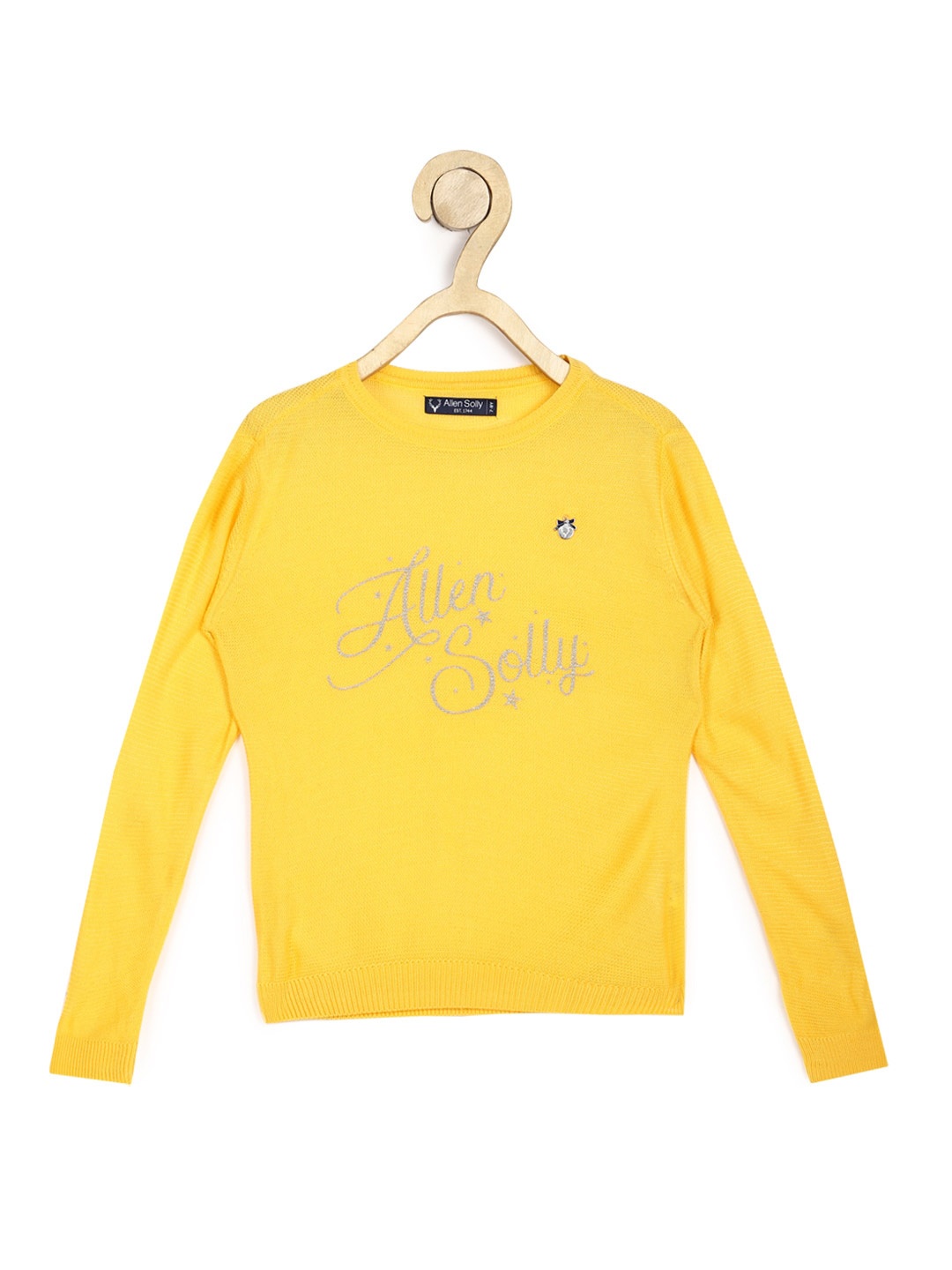

Allen Solly Junior Girls Yellow & Grey Typography Printed Acrylic Pullover Sweater