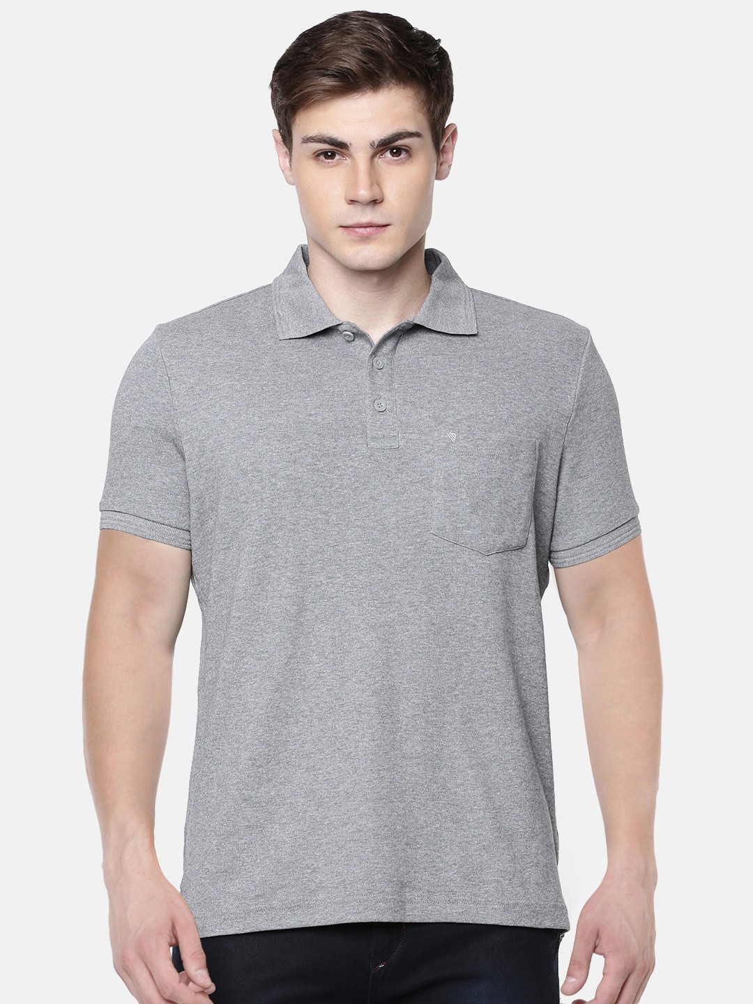 

Unibro Men Grey Pure Cotton Solid Polo Collar Pockets Slim Fit T-shirt