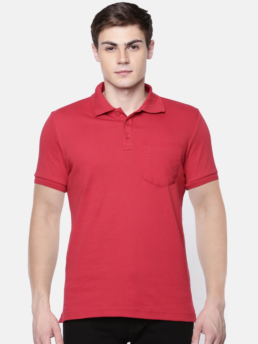 

Unibro Men Peach-Coloured Polo Collar Slim Fit T-shirt