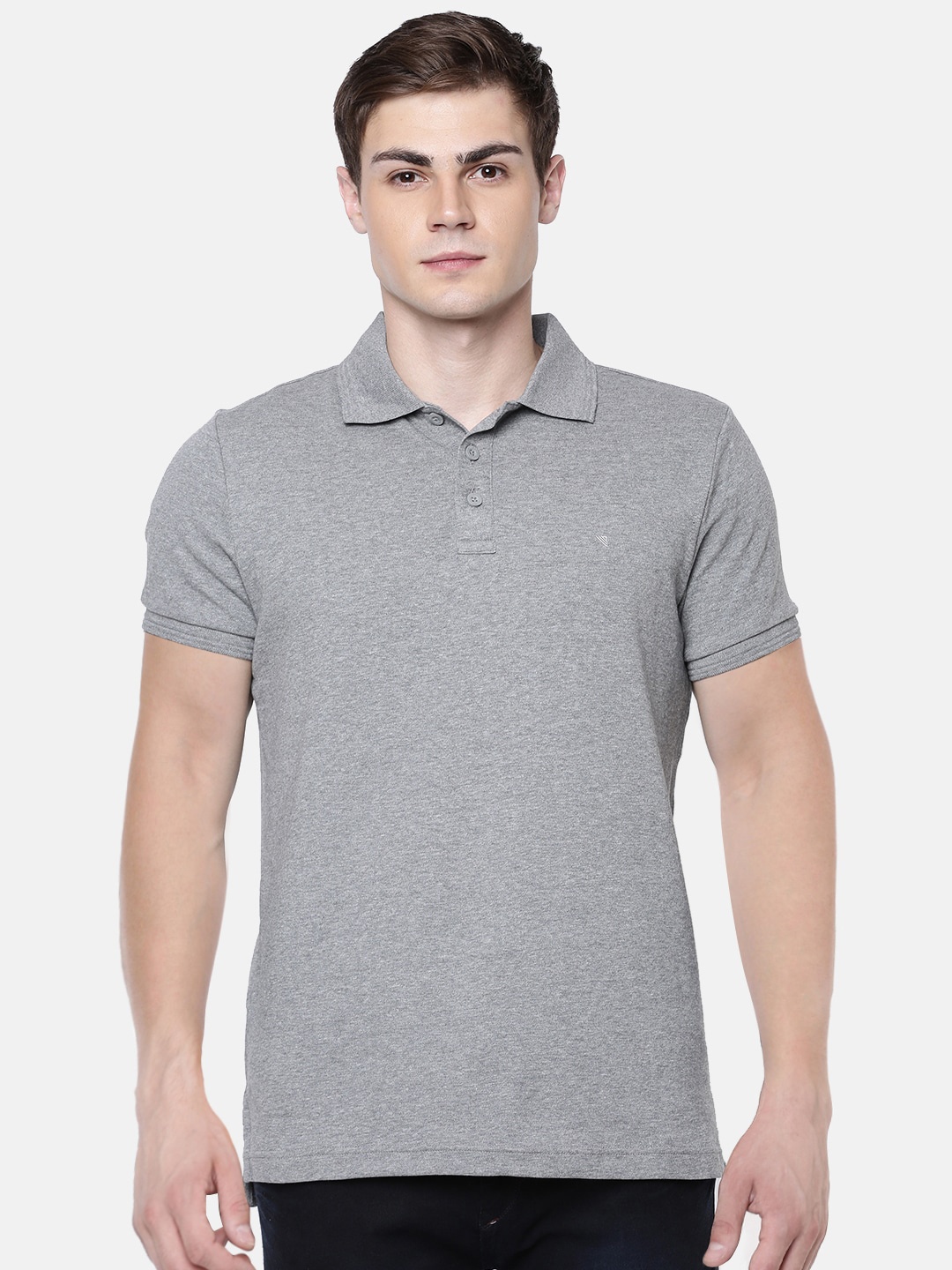 

Unibro Men Grey Polo Collar Slim Fit Pure Cotton T-shirt