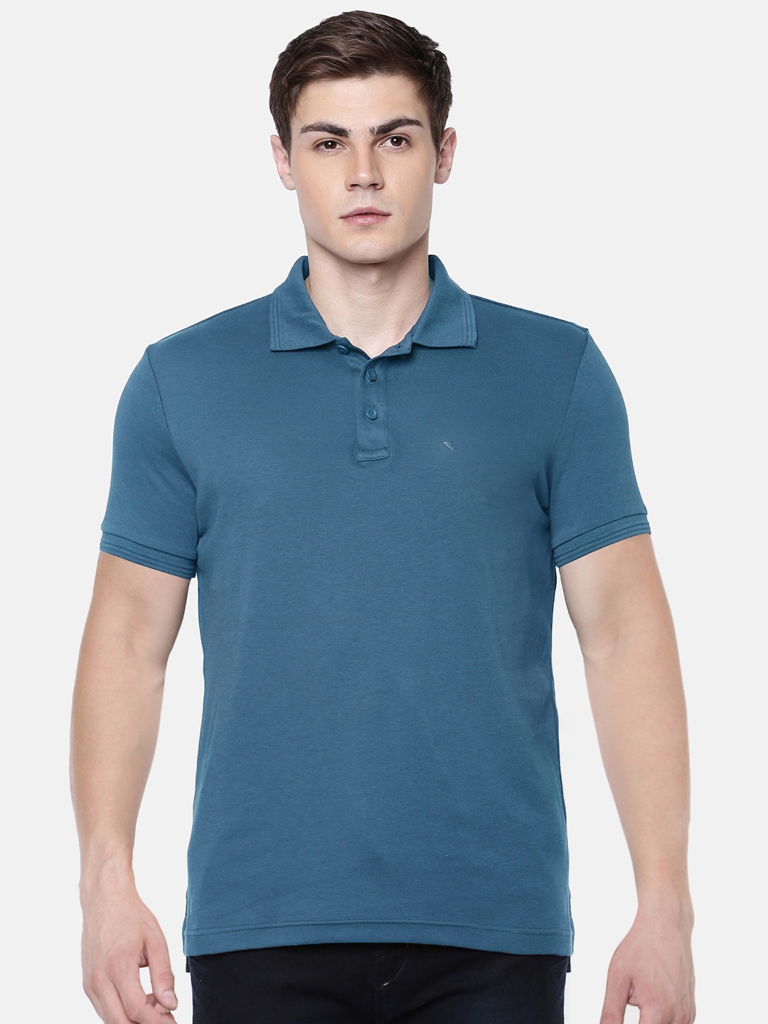 

Unibro Men Teal Blue Polo Collar Slim Fit Pure Cotton T-shirt