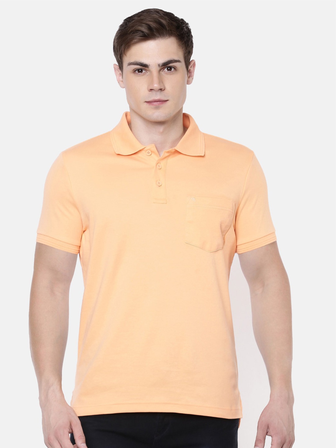 

Unibro Men Peach-Coloured Polo Collar Slim Fit Pure Cotton T-shirt