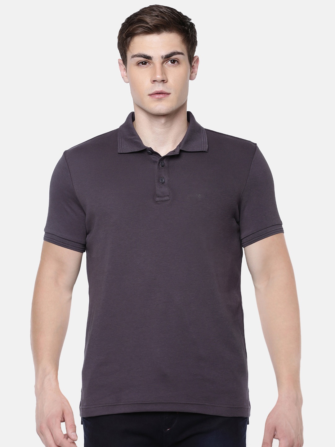 

Unibro Men Grey Polo Collar Slim Fit Pure Cotton T-shirt