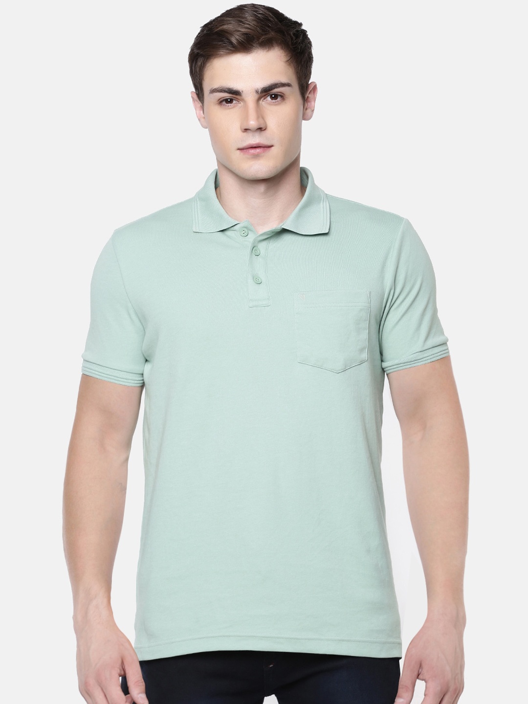 

Unibro Men Green Polo Collar Slim Fit Pure Cotton T-shirt