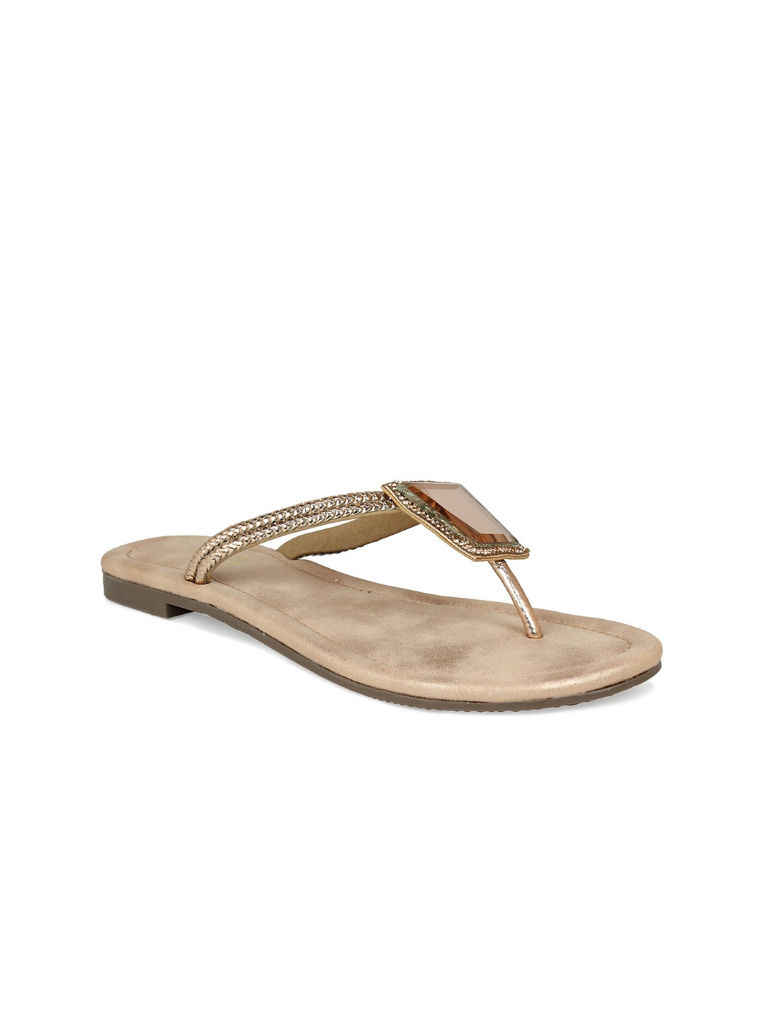 

Inc 5 Women Rose Gold Embellished Leather Ethnic T-Strap Flats