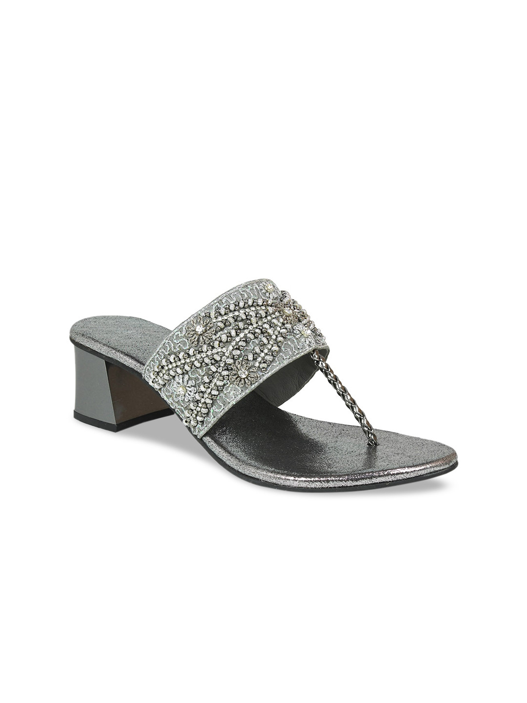 

Inc 5 Grey Textured Ethnic Embellished Block Sandals