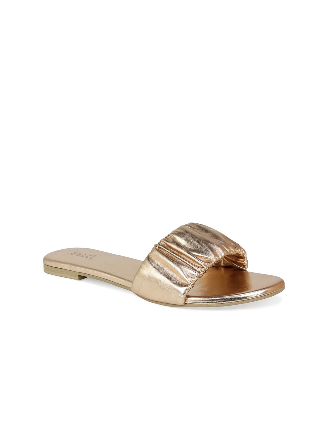 

Inc 5 Women Rose Gold Striped Open Toe Flats with Buckles