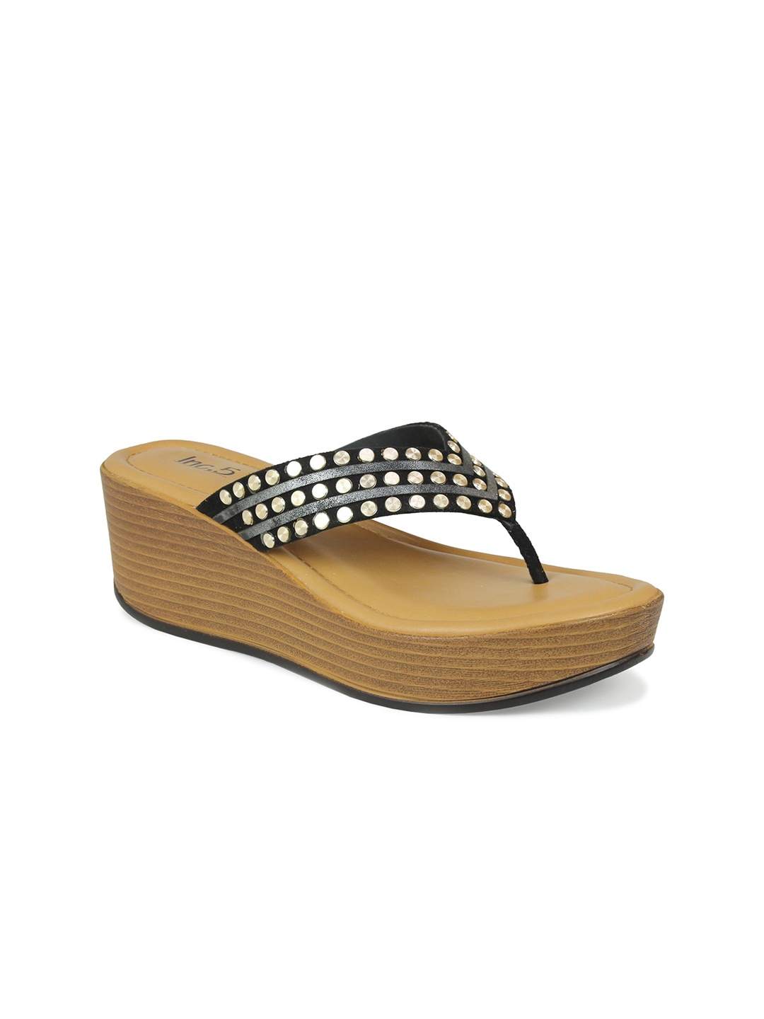 

Inc 5 Women Black & Gold-Toned Embellished Wedge Heels