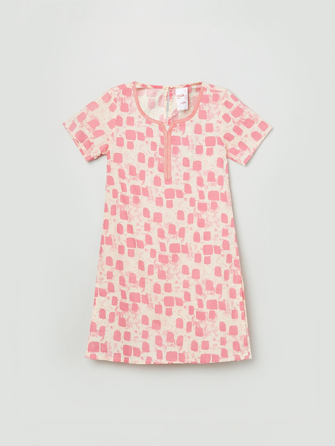

max Girls Beige & Pink Geometric Printed Cotton Kurta