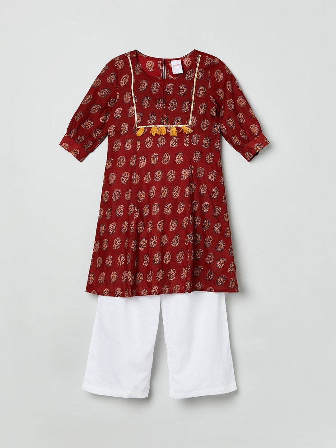 

max Girls Red & White Ethnic Motifs Printed Pure Cotton Kurta with Palazzo