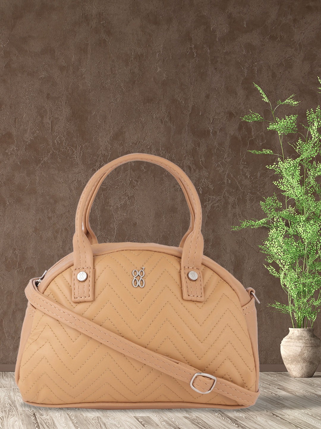 

Baggit Beige Structured Handheld Bag with Quilted