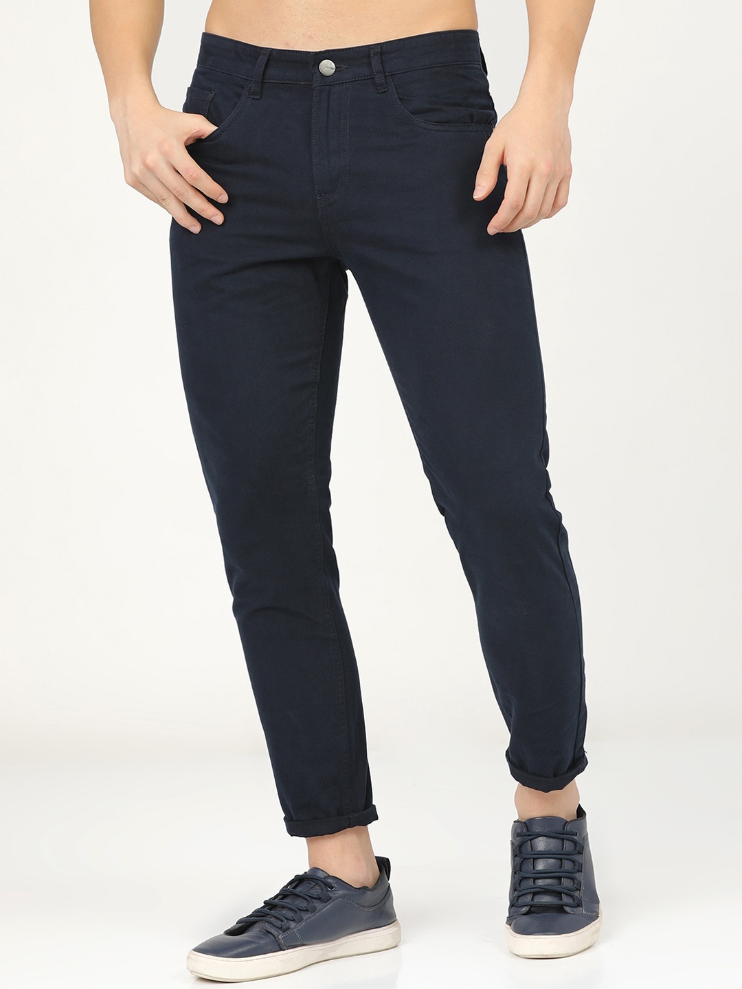 

KETCH Men Navy Blue Tapered Fit Easy Wash Cotton Trousers