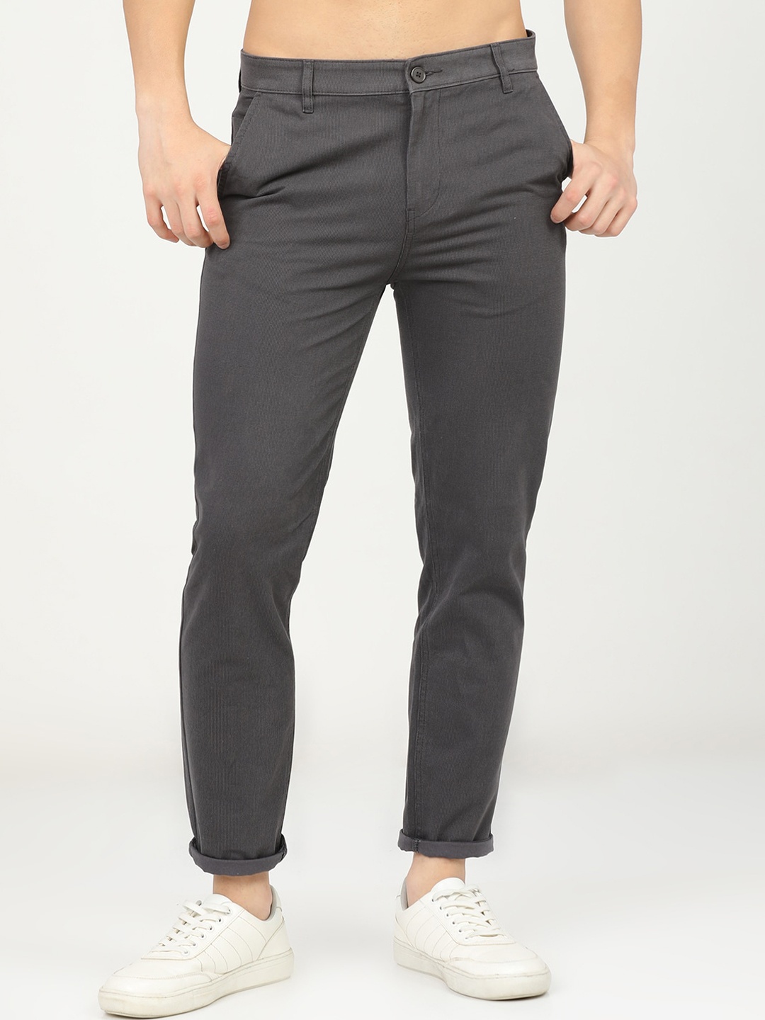 

KETCH Men Charcoal Slim Fit Easy Wash Chinos Trousers