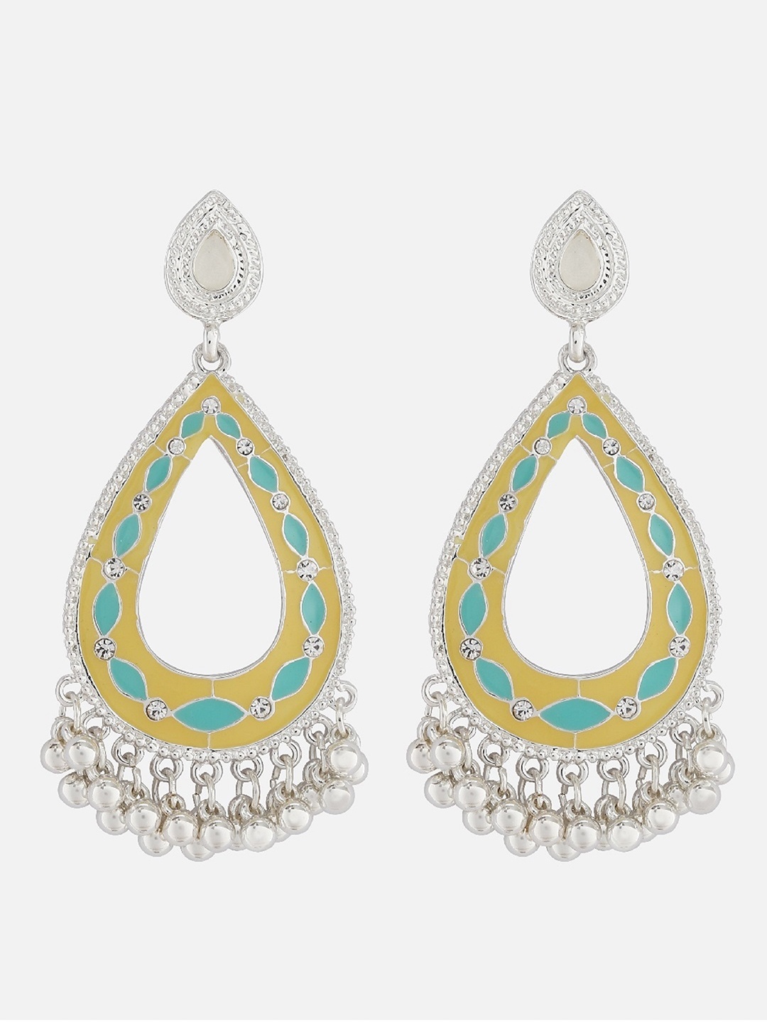 

Accessorize Silver-Toned & Mustard Teardrop Shaped Chandbalis