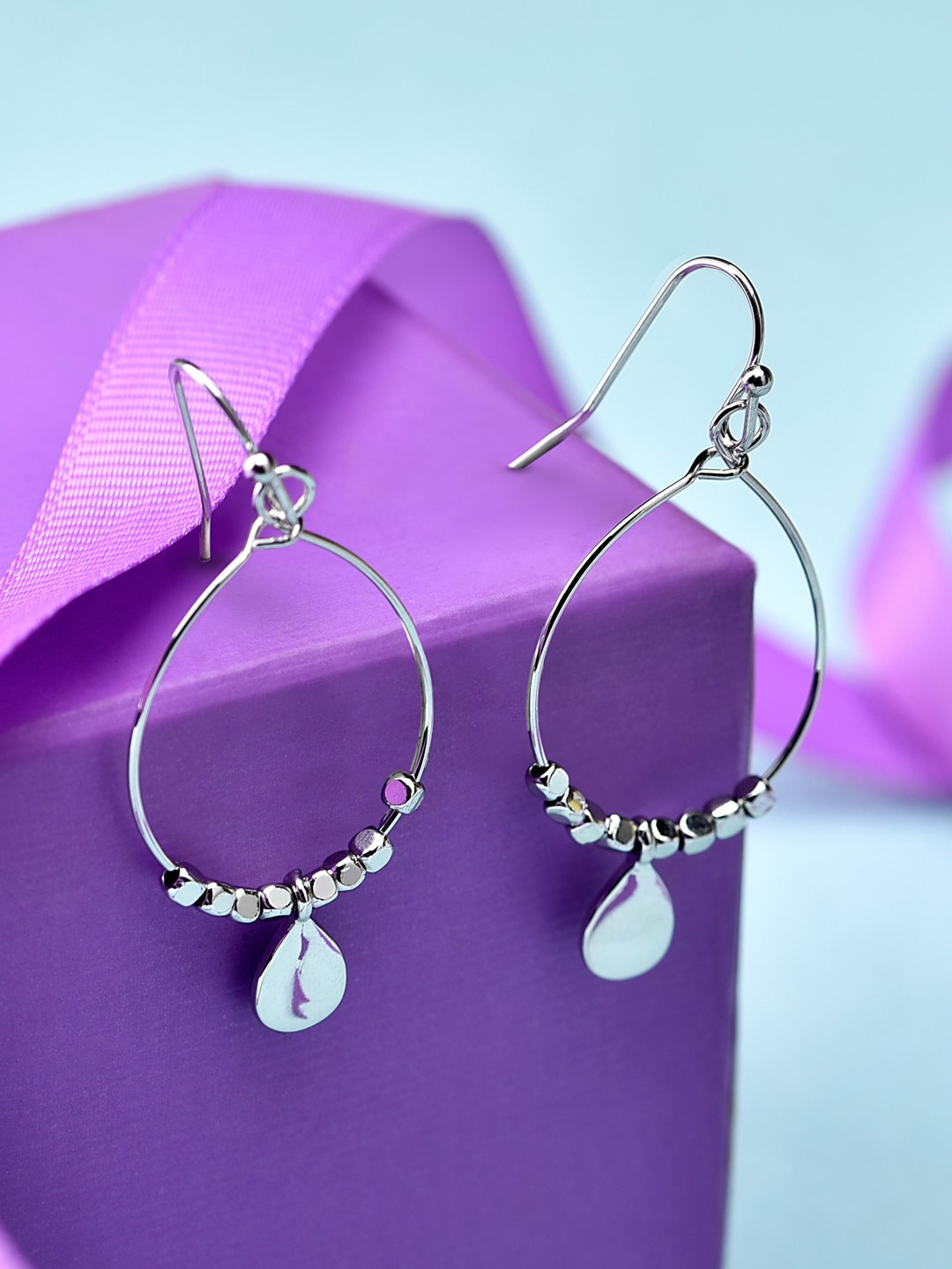 

Accessorize Silver-Toned Teardrop Shaped Handcrafted Hoop Earrings